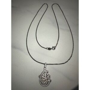 Mixed Metal Pear Butterfly Cubic Zirconia Pendant Sterling Silver 925 Necklace